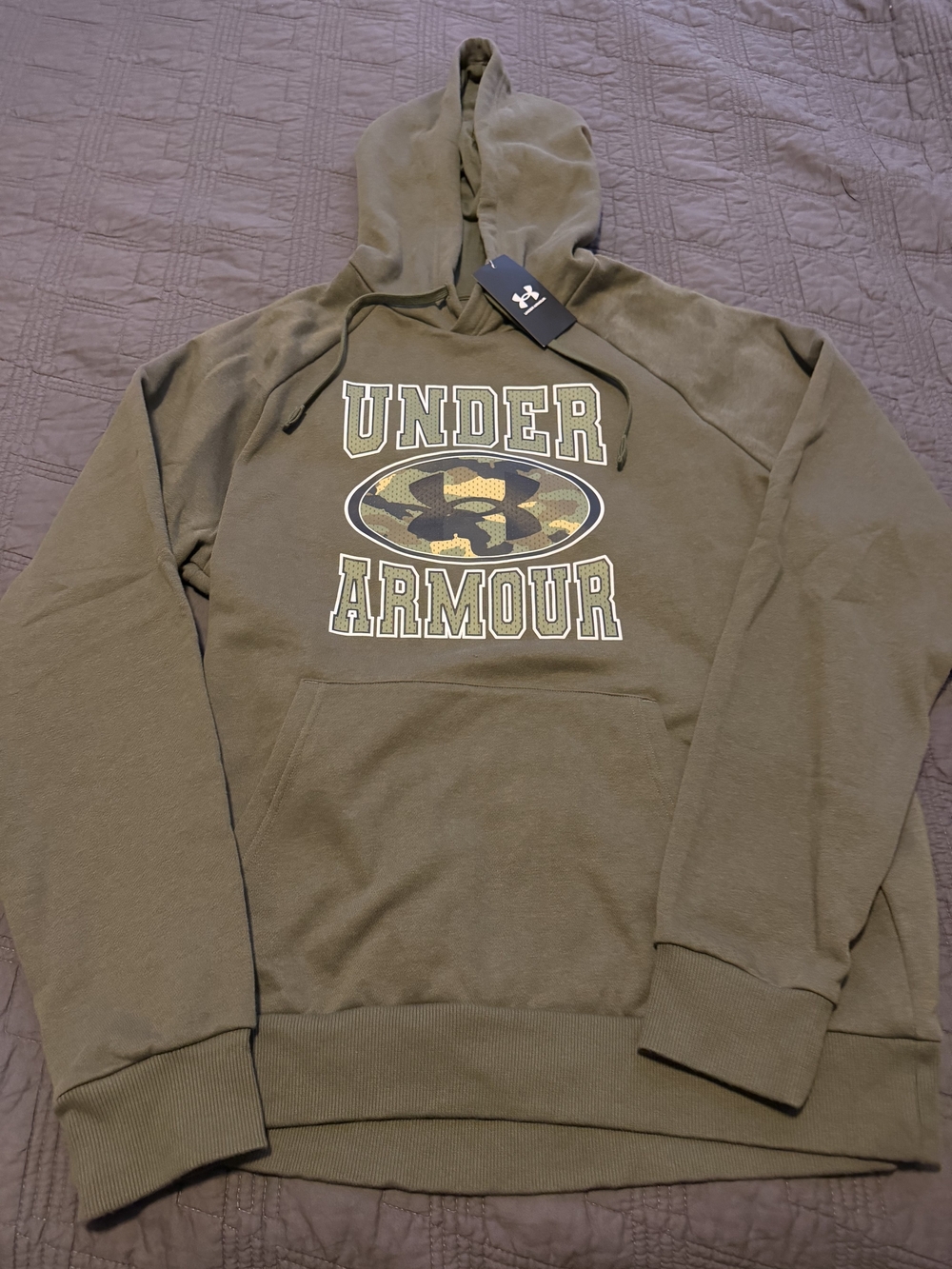 Under Armour Men's Olive Green Crewneck Hoodie with Camo Logo